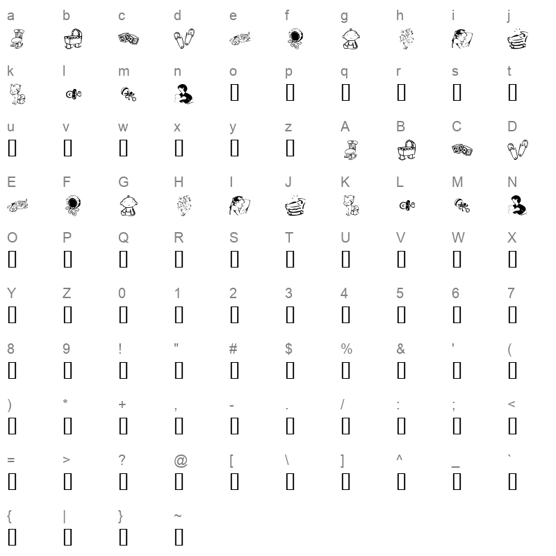 KR Baby Love Regular Character Map