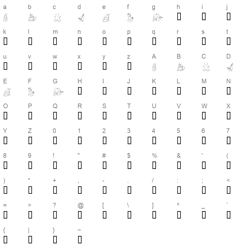 KR Baby's Favorites Regular Character Map
