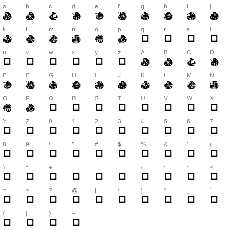 KR Back On The Farm Regular Character Map