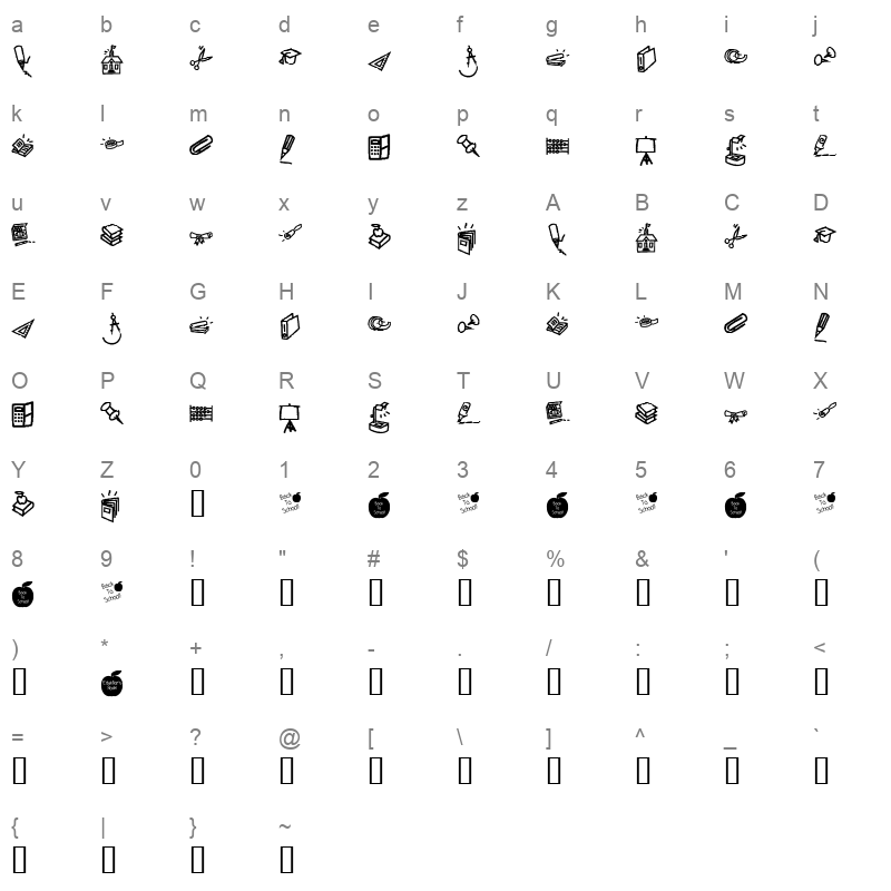 KR Back To School Dings Regular Character Map