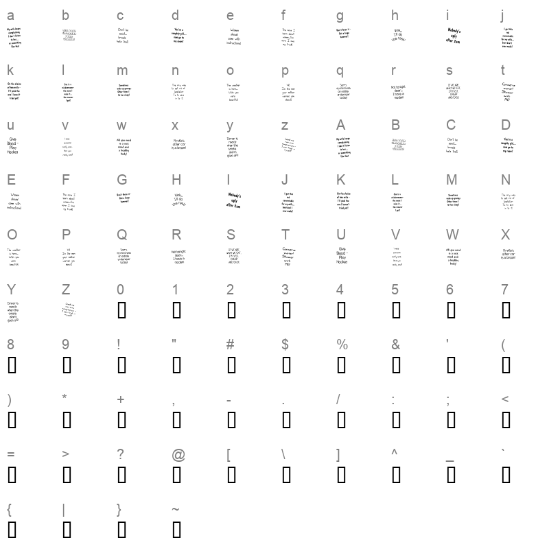 KR Bad Boyz Regular Character Map
