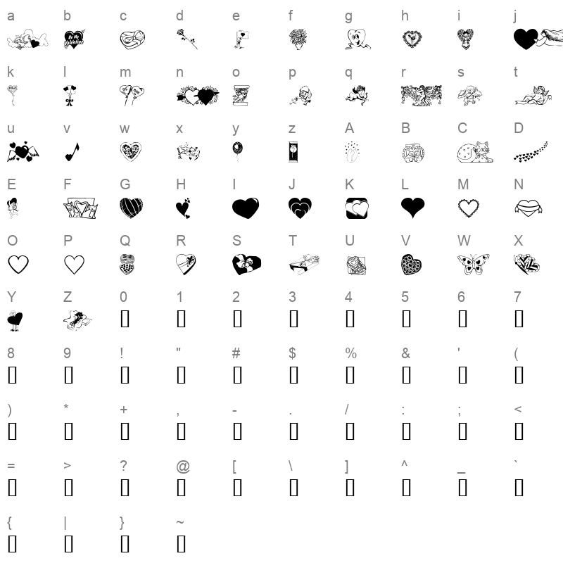 KR Be Mine Again Regular Character Map