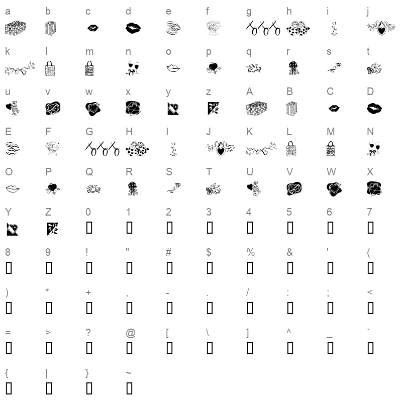 KR Be Mine Forever Regular Character Map