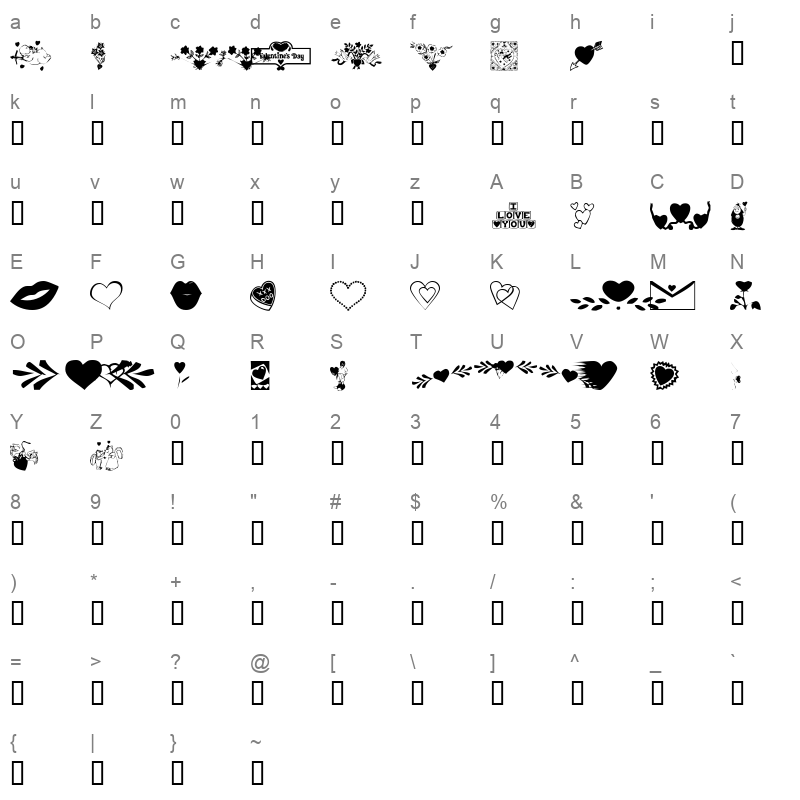KR Be Mine More Regular Character Map