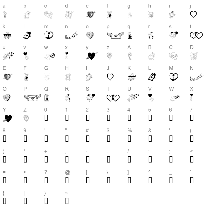 KR Be Mine Regular Character Map