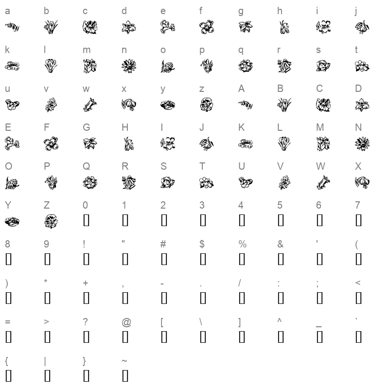 KR Beautiful Flowers 2 Regular Character Map