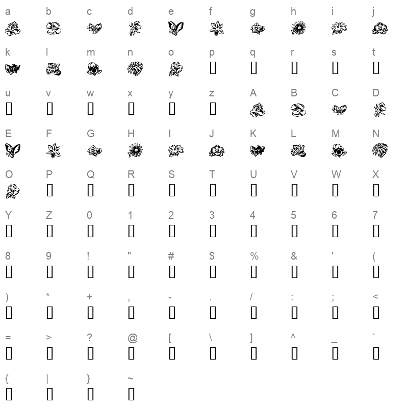 KR Beautiful Flowers 3 Regular Character Map