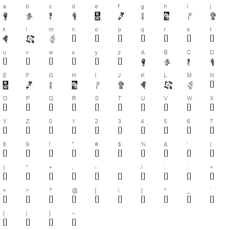 KR Beautiful Flowers Regular Character Map