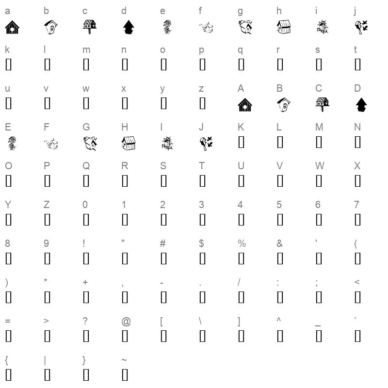 KR Birdhouse Regular Character Map
