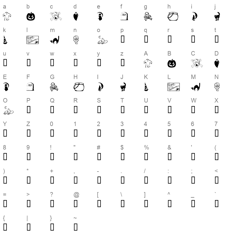 KR Boo City Regular Character Map