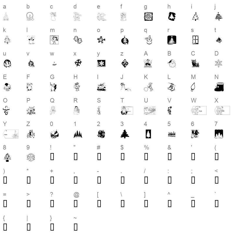 KR Christmas 2001 Regular Character Map