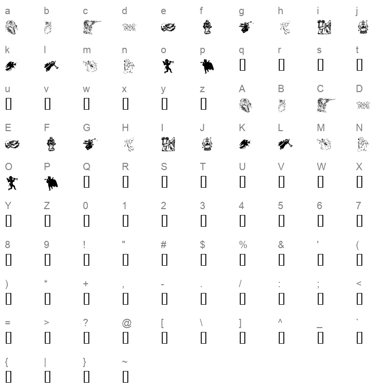 KR Christmas Angels Regular Character Map