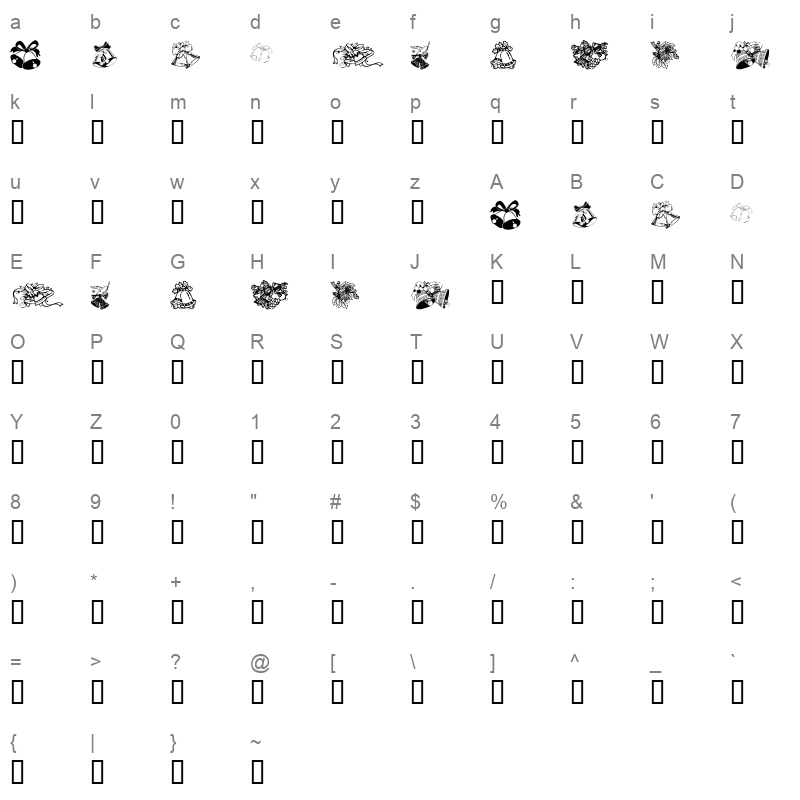 KR Christmas Bells Regular Character Map