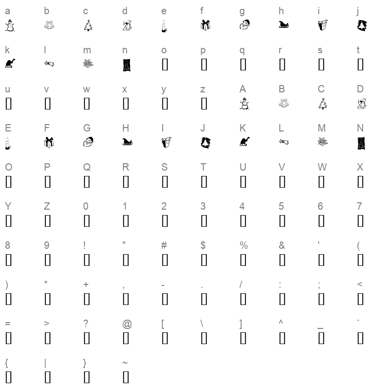 KR Christmas Dings Three Regular Character Map