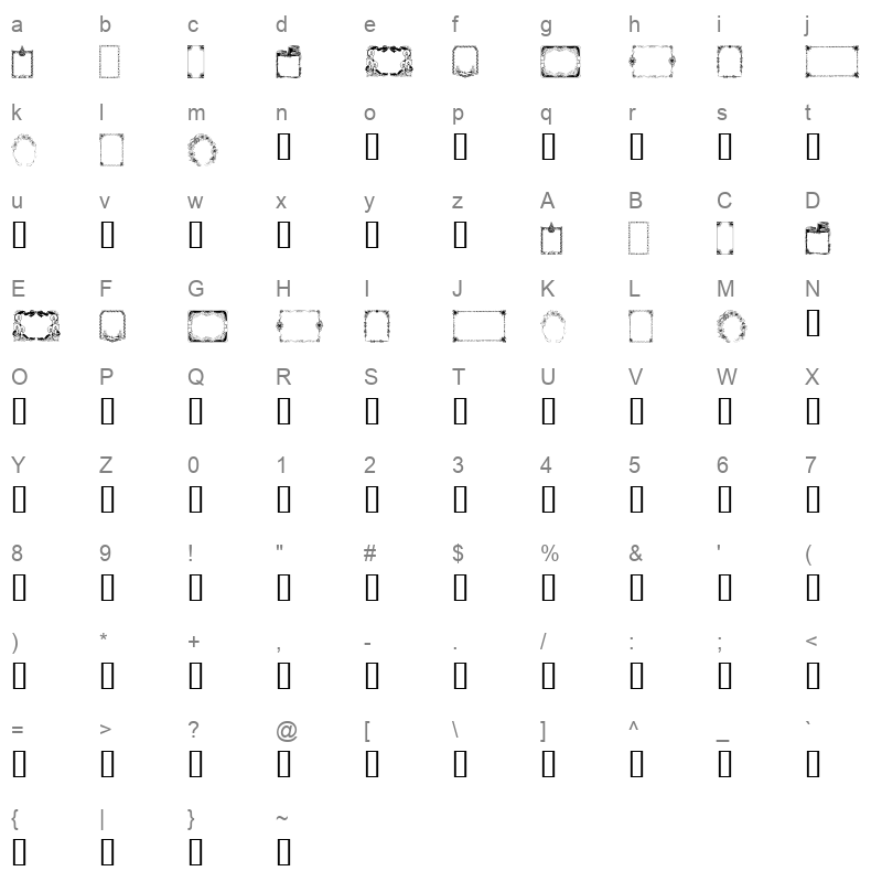 KR Christmas Frames Regular Character Map