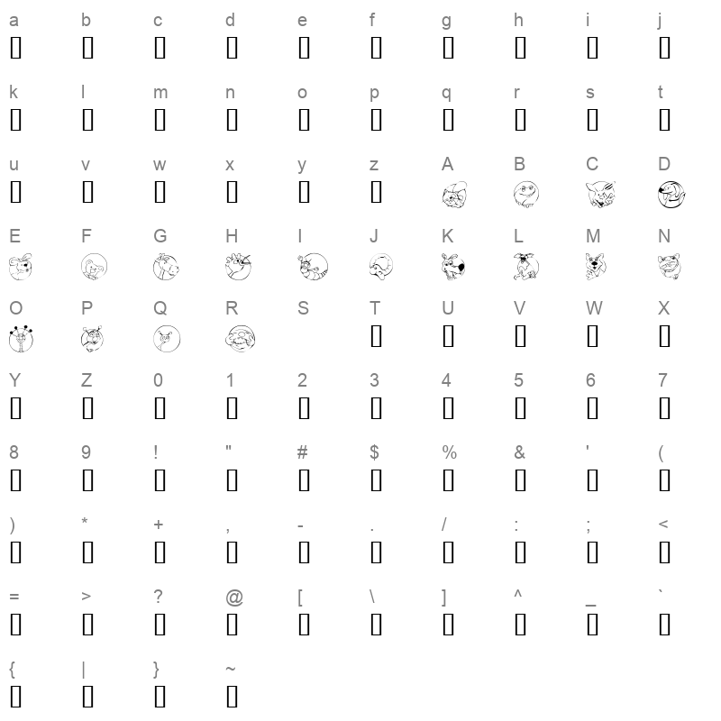 KR Circle Scraps Regular Character Map