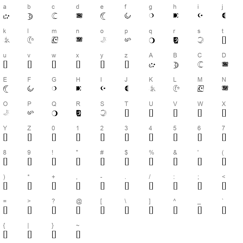 KR Crescent Moons Regular Character Map