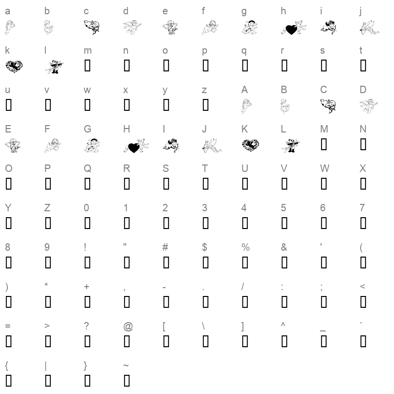 KR Cupids 2003 Regular Character Map