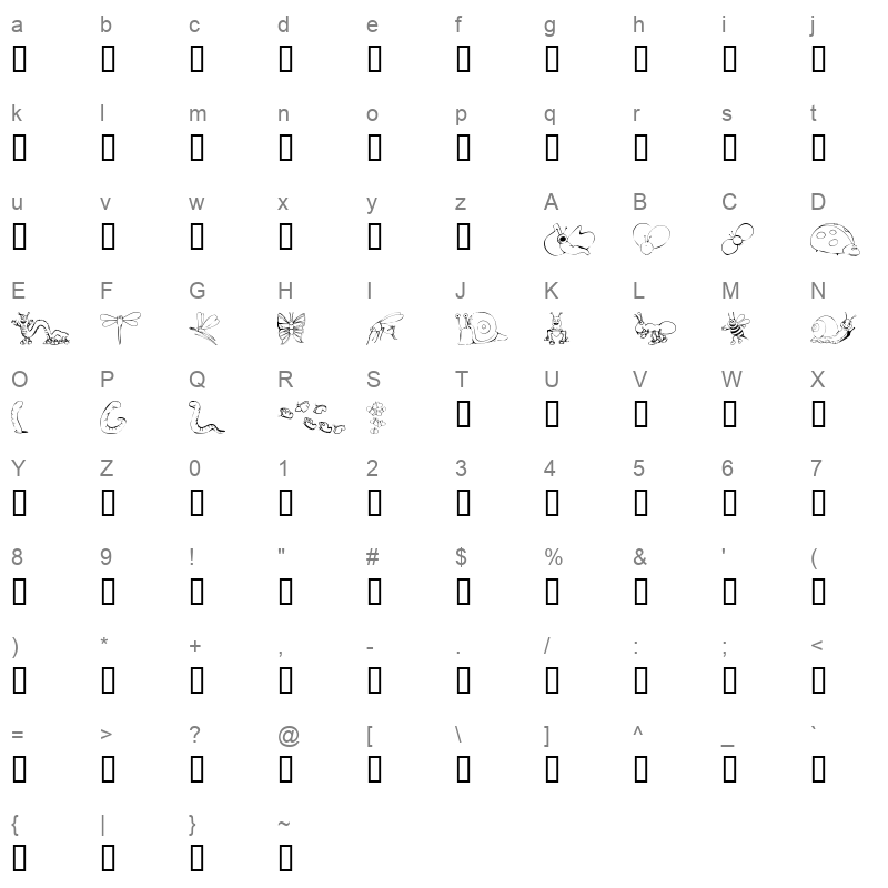 KR Cute As A Bug Regular Character Map