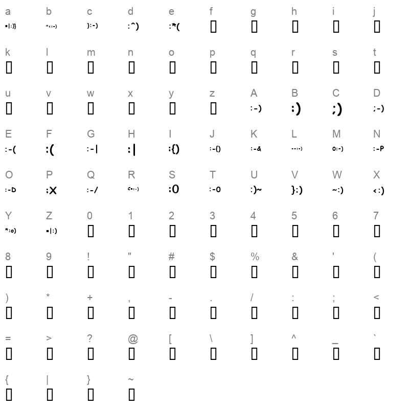 KR Deb's Emoticons Regular Character Map