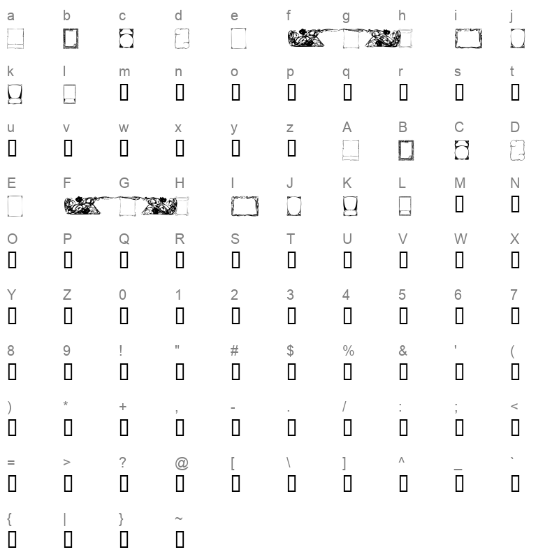 KR Deco Frames Regular Character Map