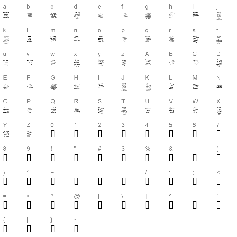 KR Driverz Regular Character Map