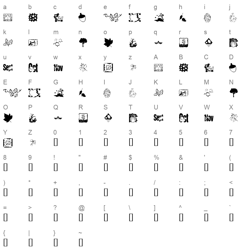 KR Fabulous Fall Regular Character Map
