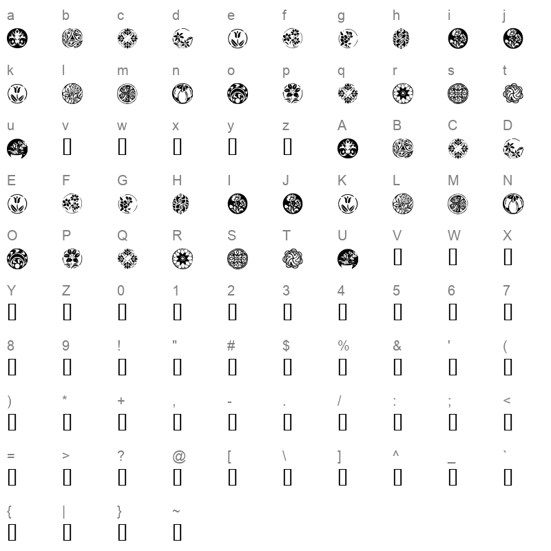 KR Fleurish Circle Regular Character Map