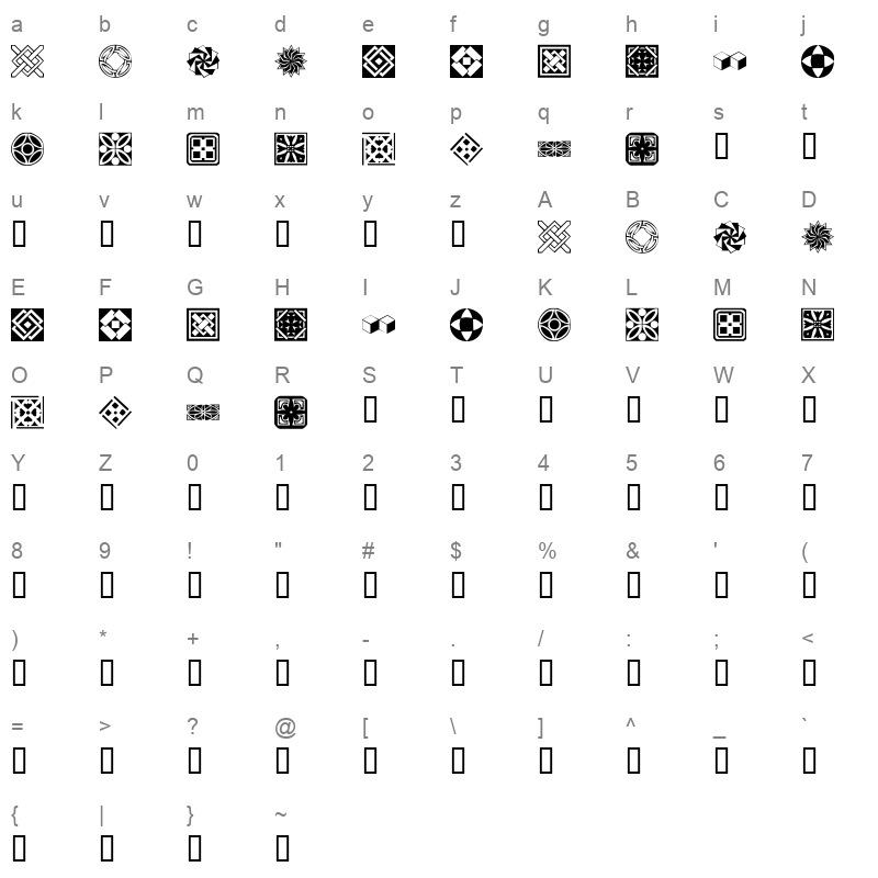 KR Fleurish Deco Regular Character Map