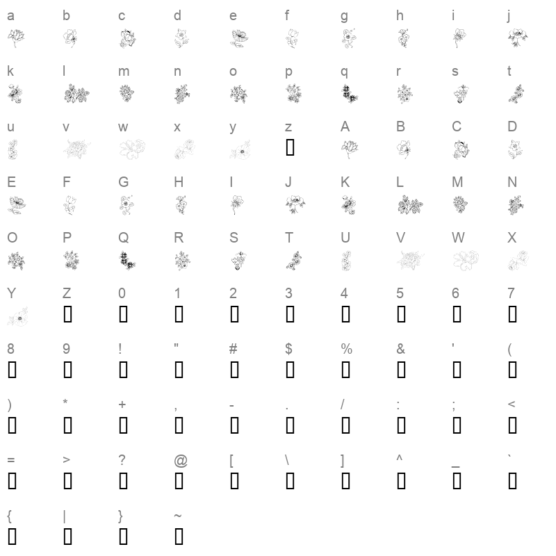 KR Floral Color Me 2 Regular Character Map