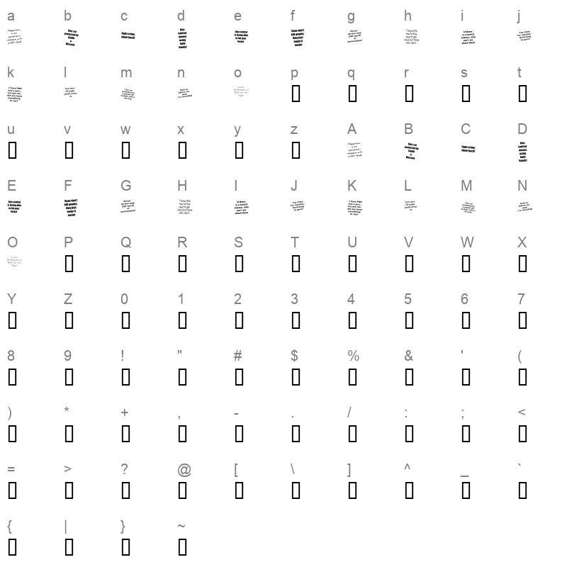 KR Gunz Regular Character Map