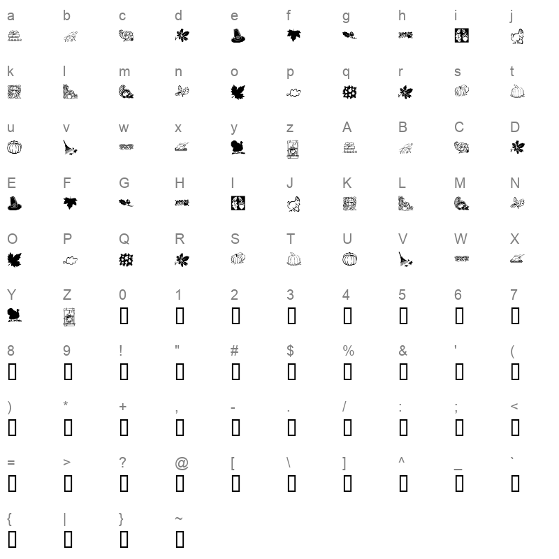 KR Harvest Dings Regular Character Map