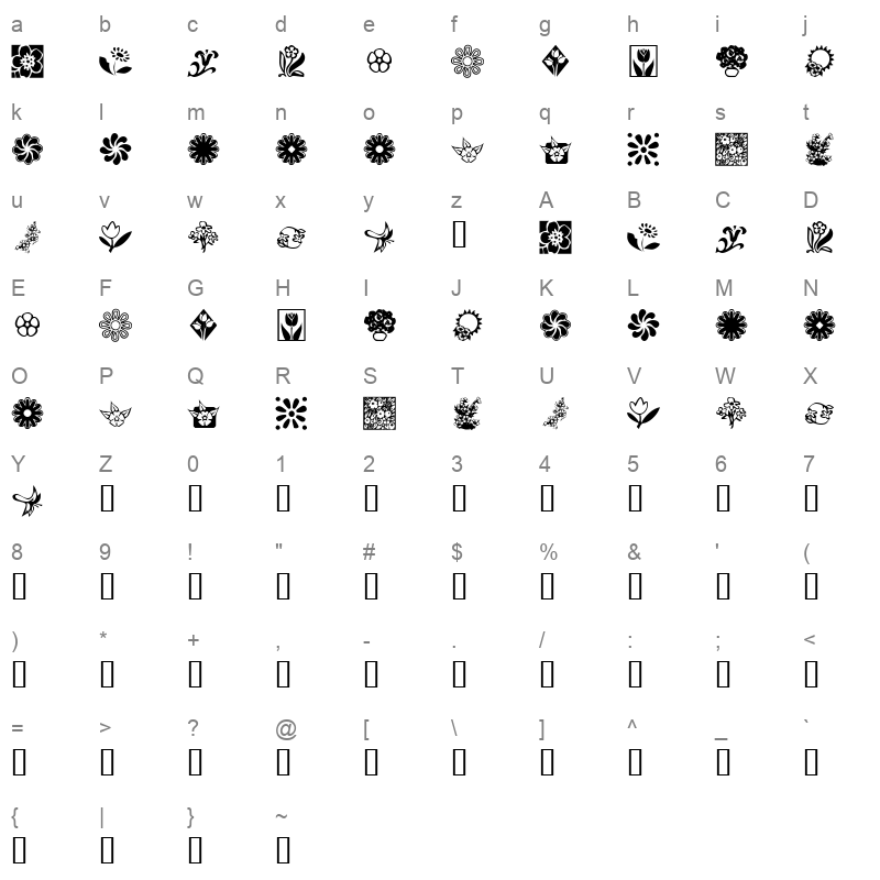 KR Kat's Flowers 2 Regular Character Map