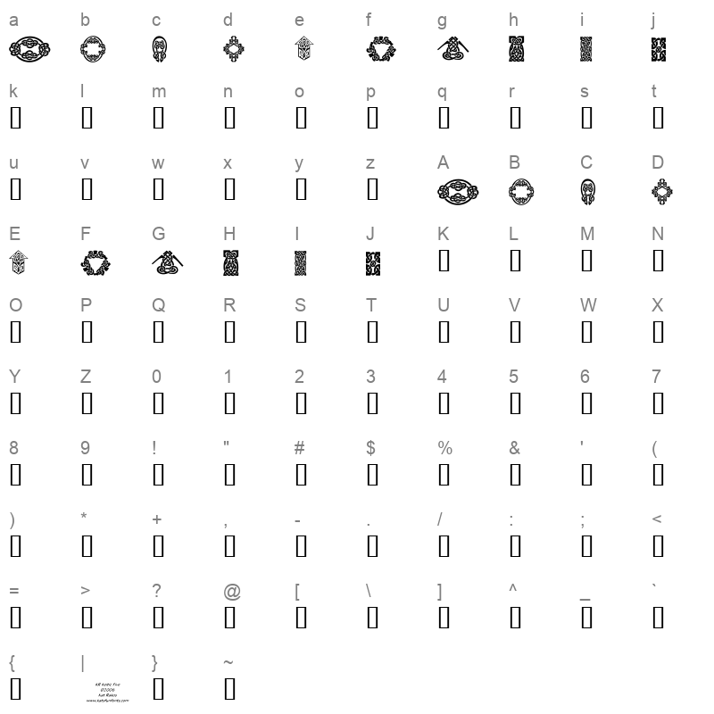 KR Keltic Five Regular Character Map