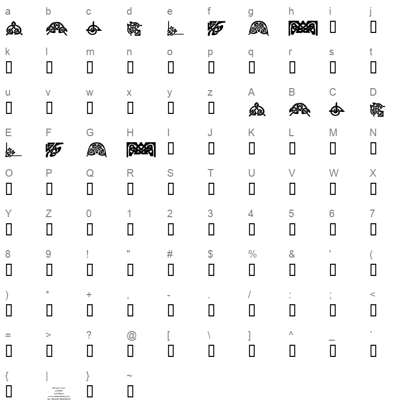 KR Keltic Four Regular Character Map