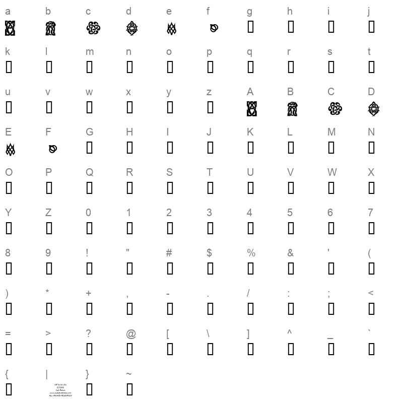 KR Keltic Six Regular Character Map