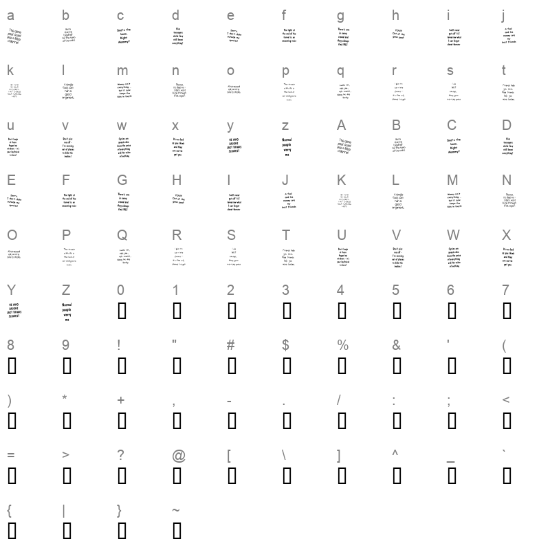 KR Peoplez Regular Character Map