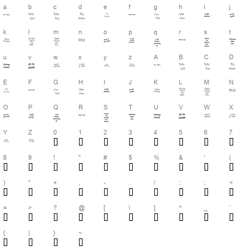 KR Scrappin Babies Regular Character Map