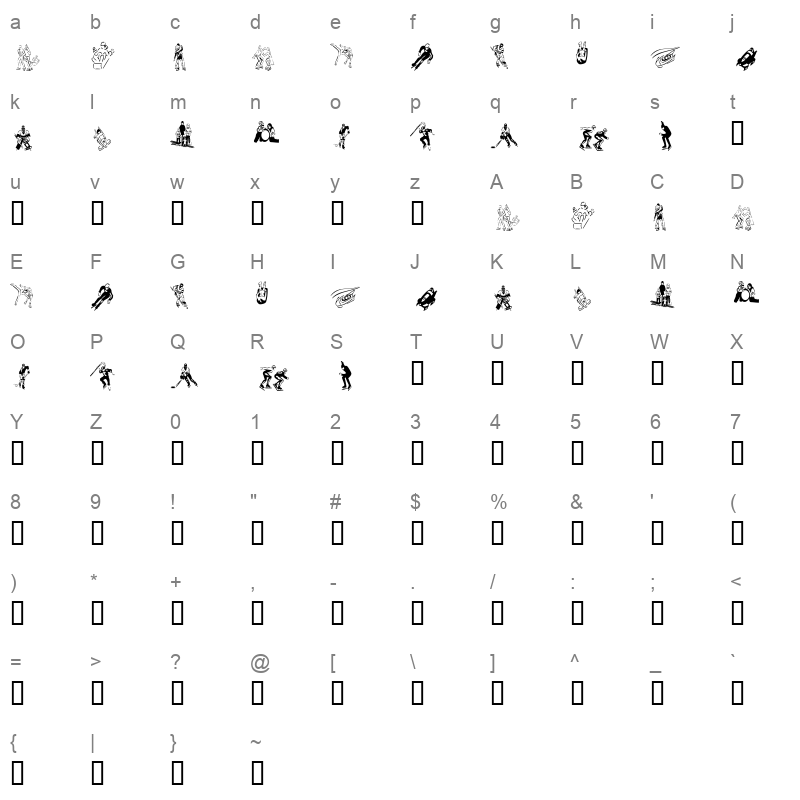 KR Winter Sports Regular Character Map