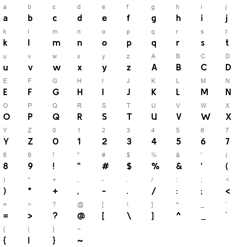 KulimPark Bold Character Map