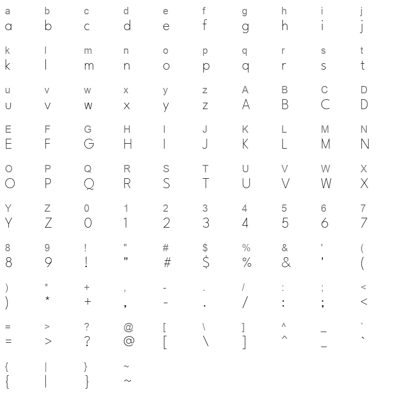 LeagueSpartan ExtraLight Character Map