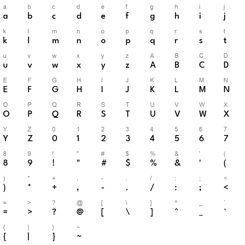 LeagueSpartan Medium Character Map