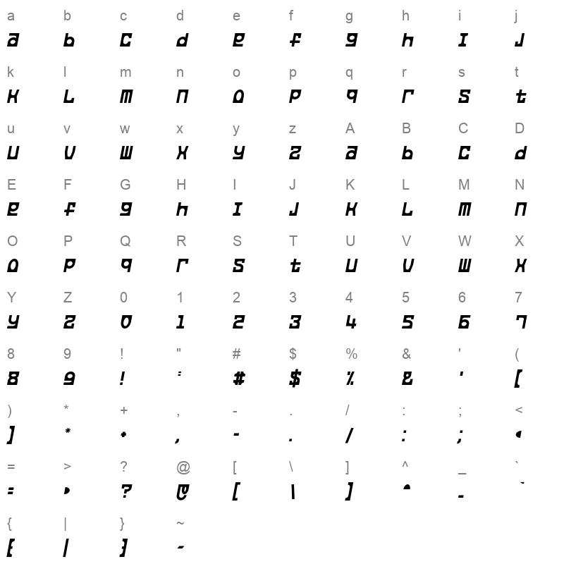 Leporid Italic Character Map