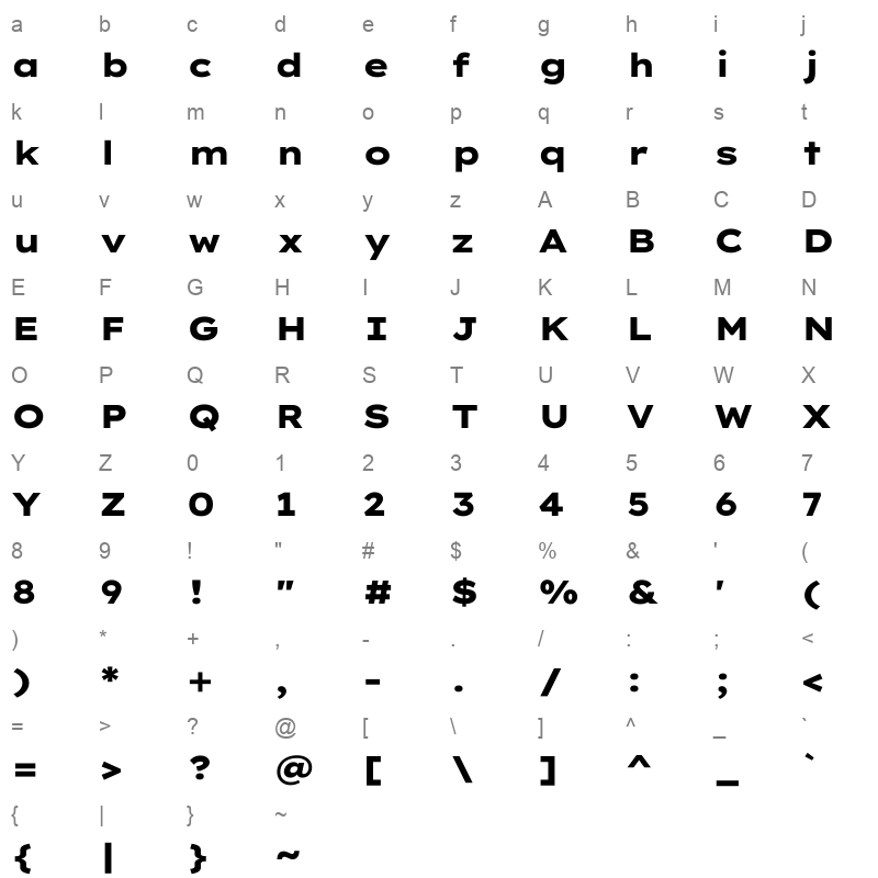 Lexend Tera ExtraBold Character Map