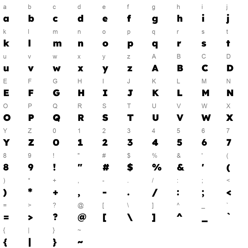 LexendDeca Black Character Map