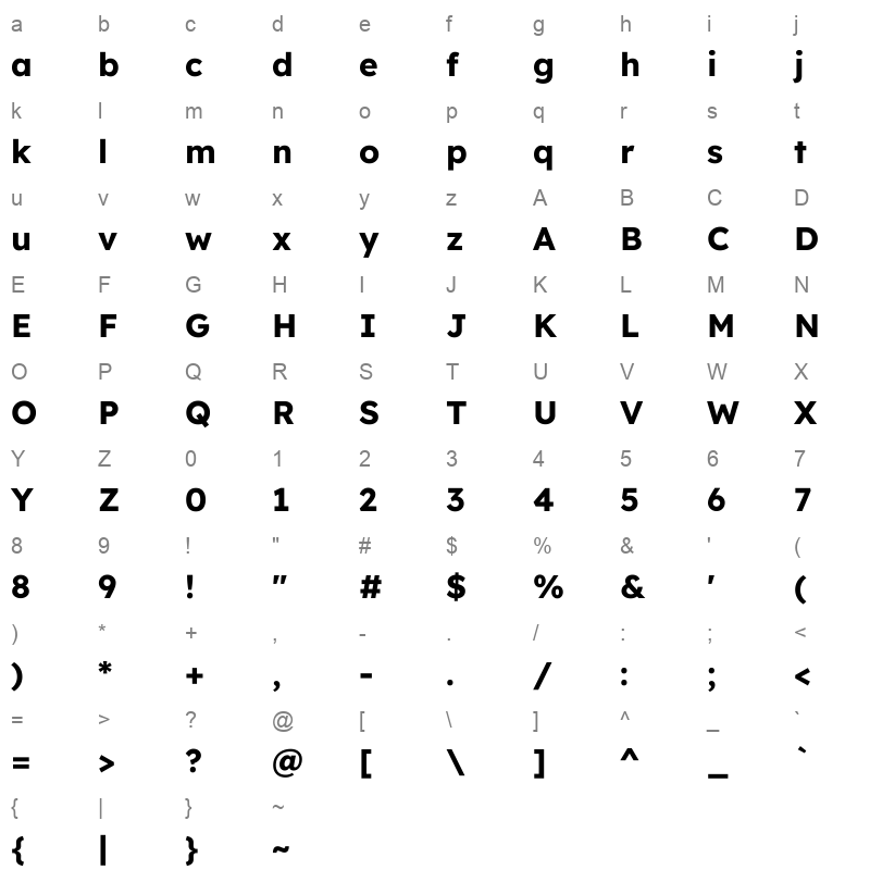 LexendDeca Bold Character Map