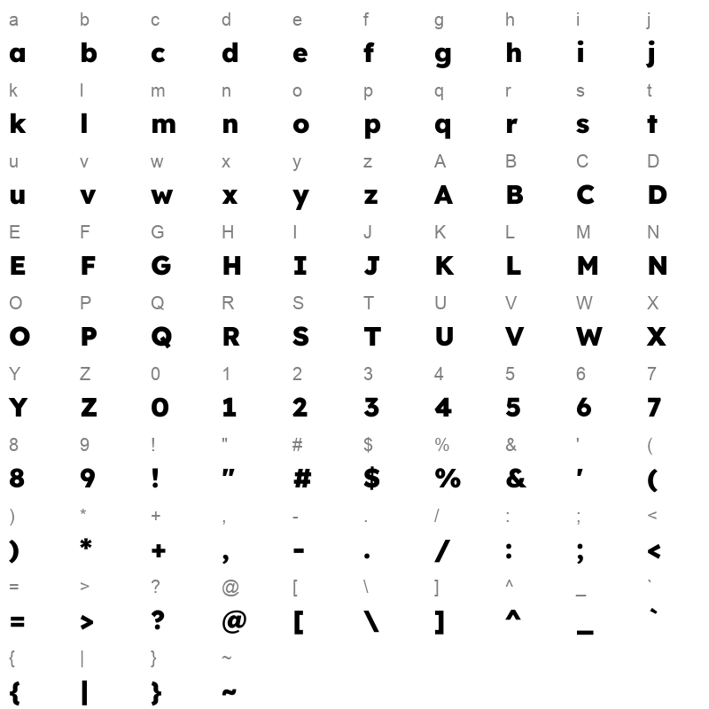 LexendDeca ExtraBold Character Map