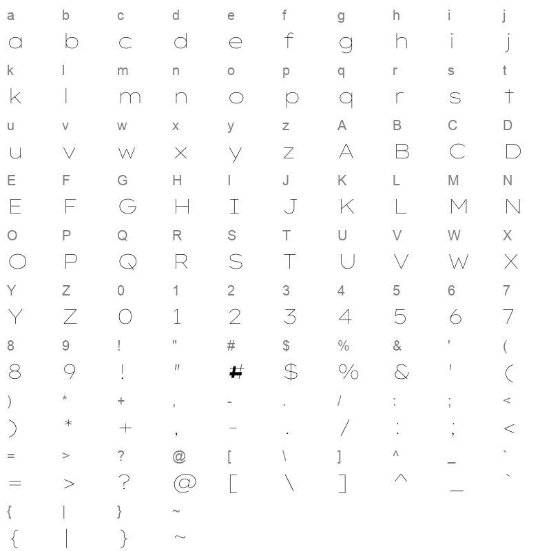 LexendTera Thin Character Map