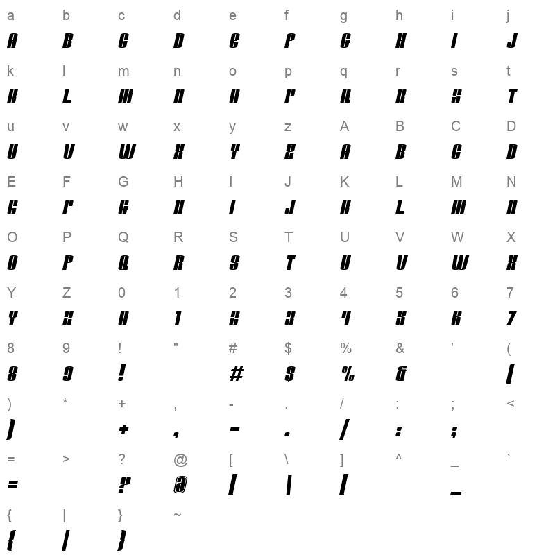 Li Bold Ri Italic Character Map
