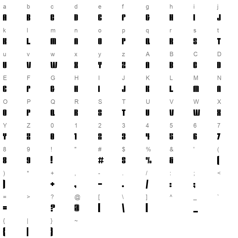 Li Bold Ri Character Map